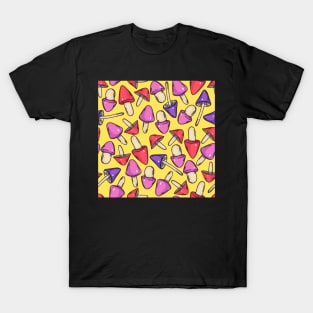 Lovely mushrooms. Yellow background. T-Shirt